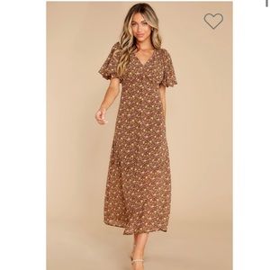 New Season Brown Floral Print Maxi Dress